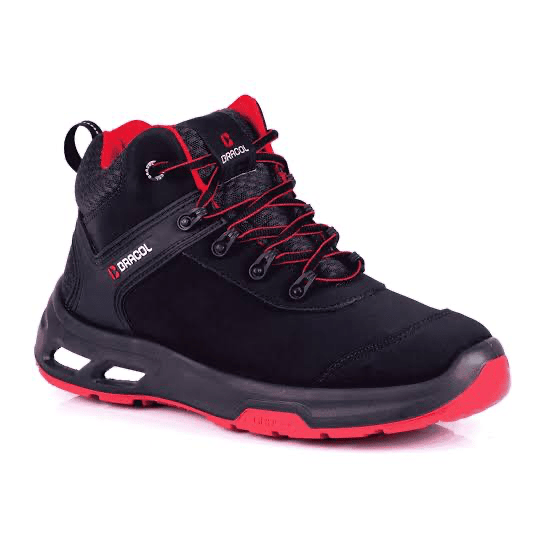 Produto Bota de Segurança Detroit Pro Bracol - Cano Médio Preto e Vermelho